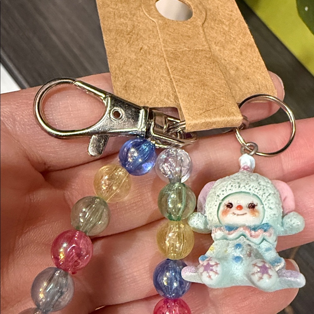 Handmade Colorful Beaded Keychain with clown Charm and monkeys fist